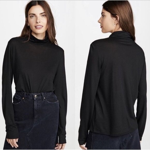 Reformation Jeans Reid Black Turtleneck Long Sleeve Top Oversized Light Size XSm - Picture 1 of 8